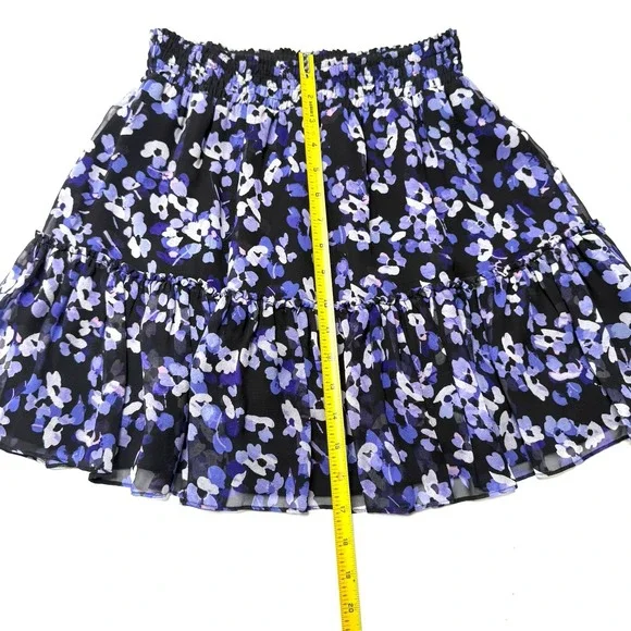 Kate Spade Purple Silk Mini Skirt Multi Floral Hydrangea Chiffon Tiered Black XS - Picture 4 of 13